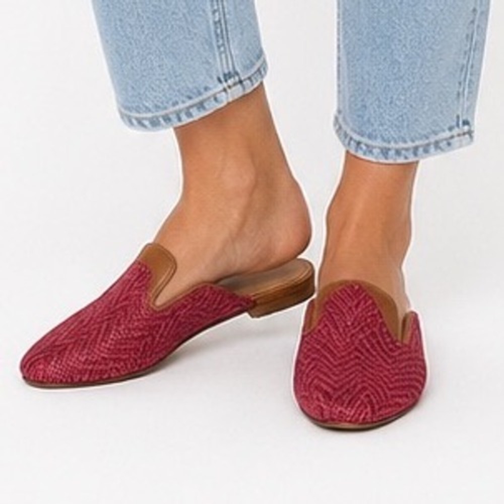 Stubbs & Wootton Pink Raffia Herringbone Flat Slide Mules Women's Size 5.5 $600